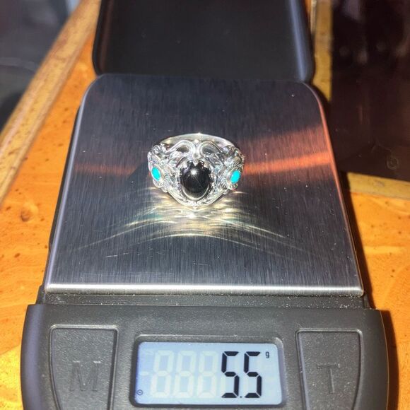 Natural Shungite Sleeping Beauty Turquoise Sterling Silver Ring Size 6 - Picture 9 of 9